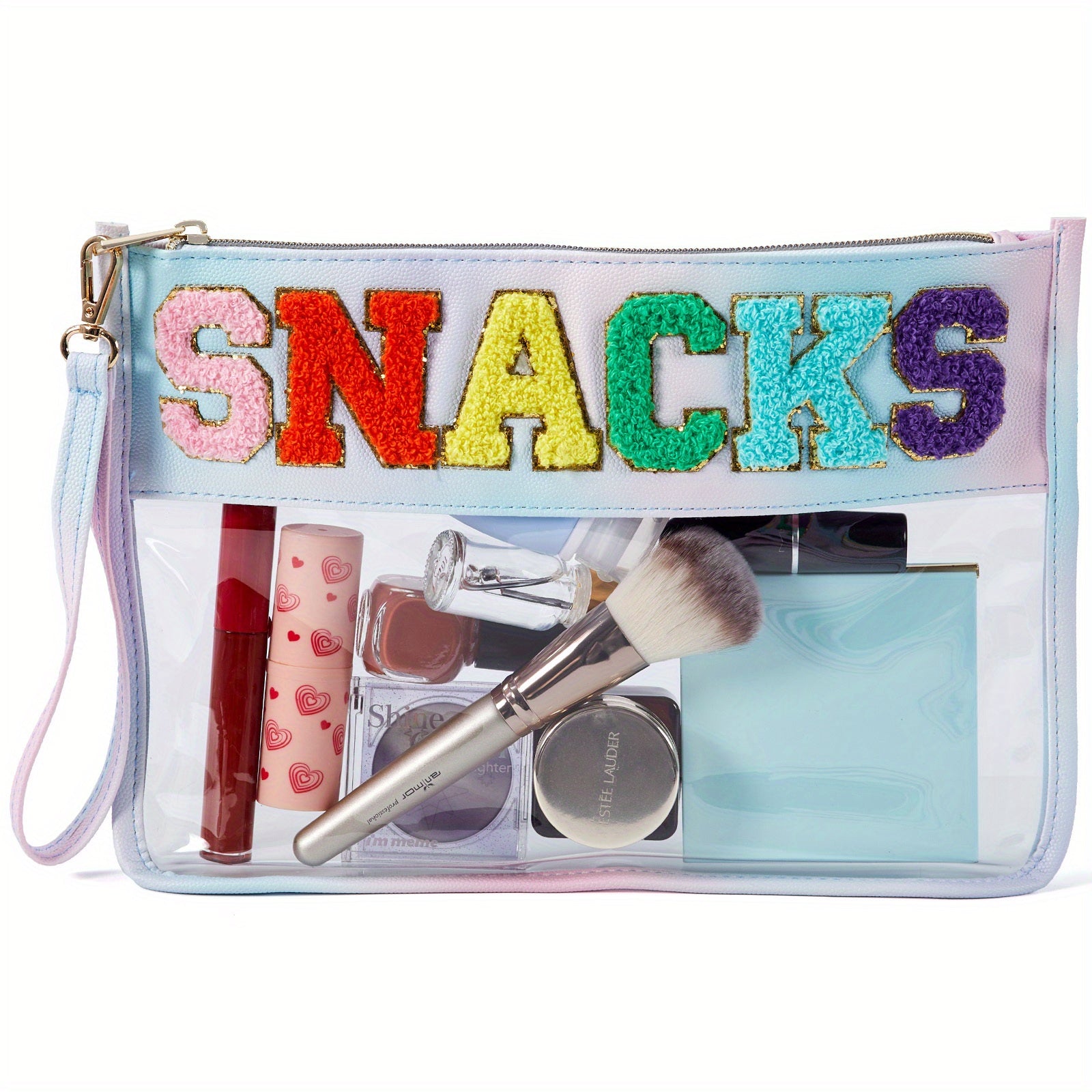 Chenille Letter Clear Zipper Pouch Waterproof Cosmetic Bag