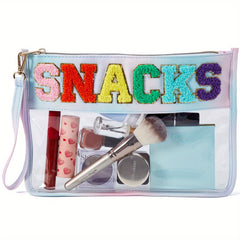 Chenille Letter Clear Zipper Pouch Waterproof Cosmetic Bag