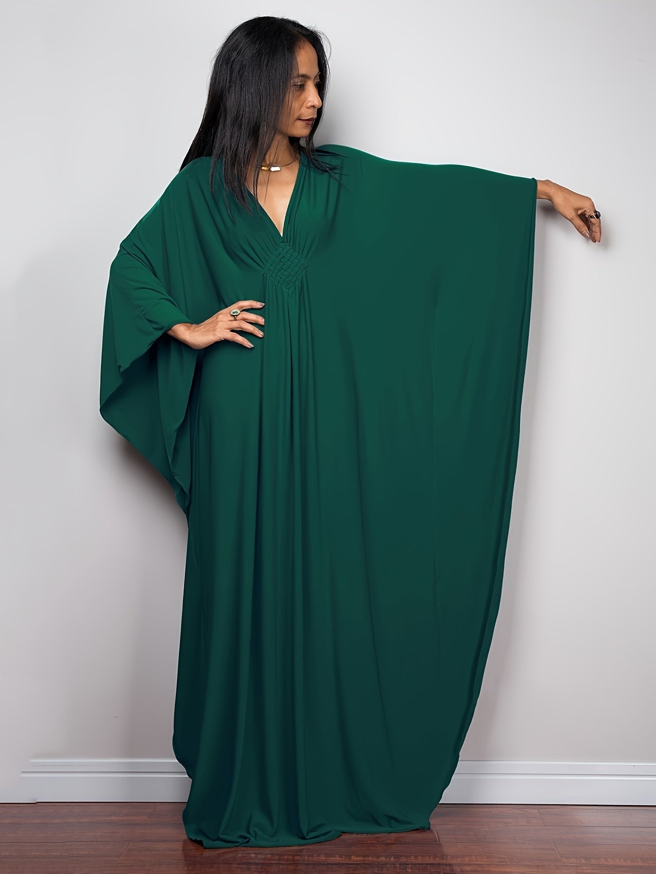 Boho Cover Up Women's Plus Batwing Sleeve V Neck Maxi Beach Dress