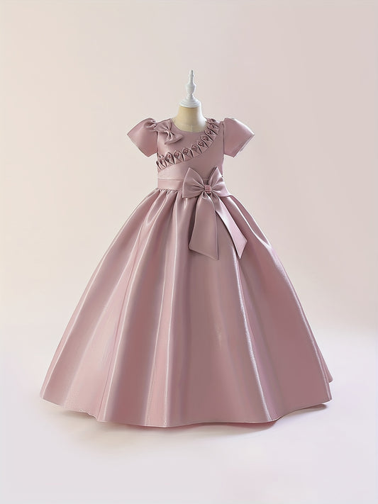 Girl's Satin Big Bowknot Maxi Evening Dress
