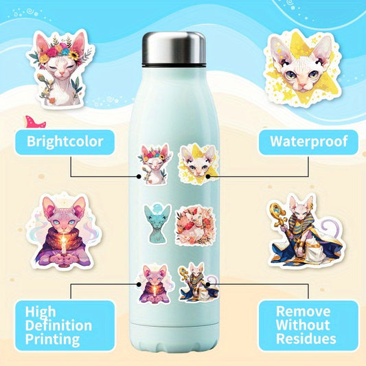 50 Whimsical Cat Stickers Pack DIY Phone Cases Water Bottles Guitar Decor
