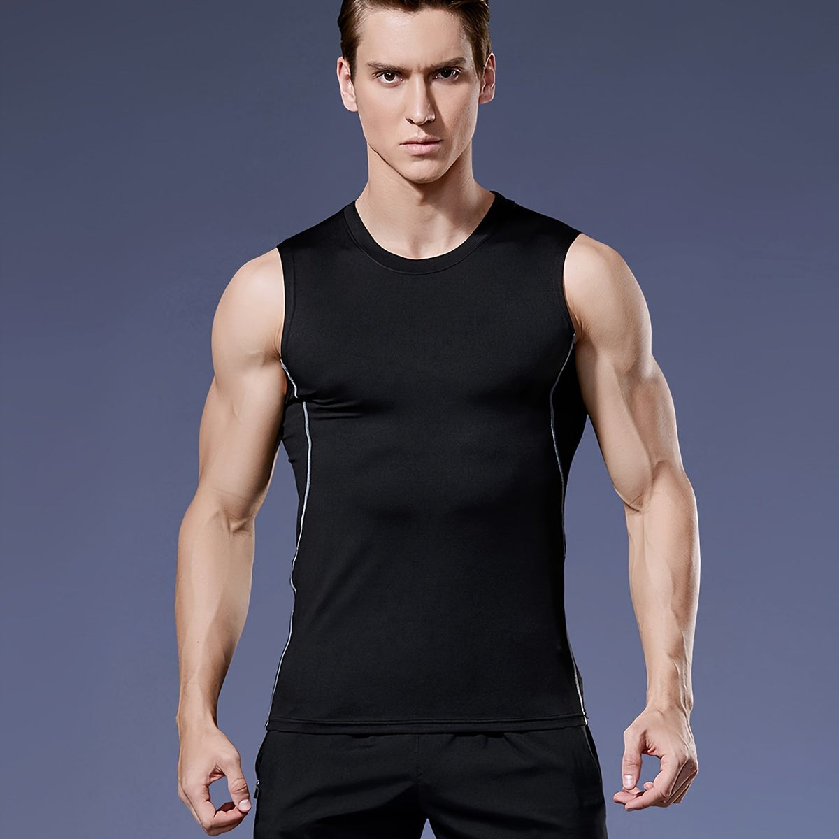 Men's Solid Tank Top Quick Dry High Stretch Shirt for Summer Outdoor