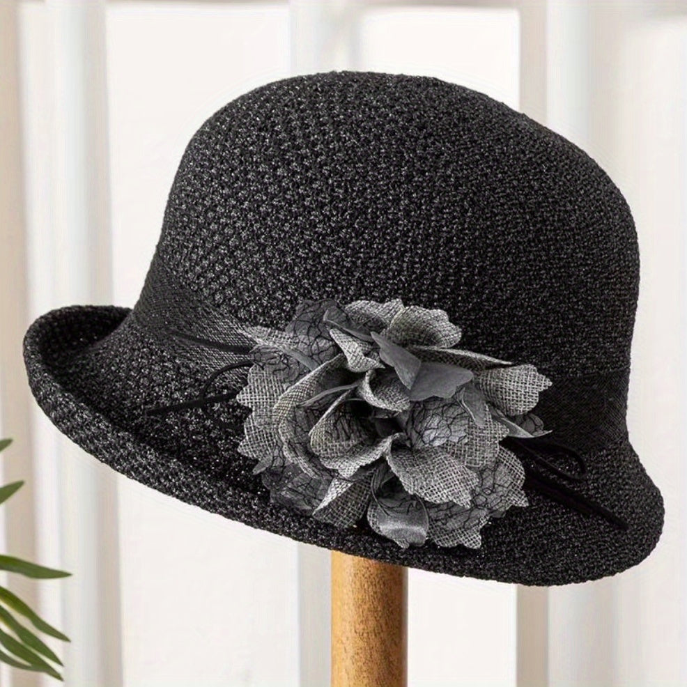Women's Bucket Hat with Flower Decor Sunshade Fedora