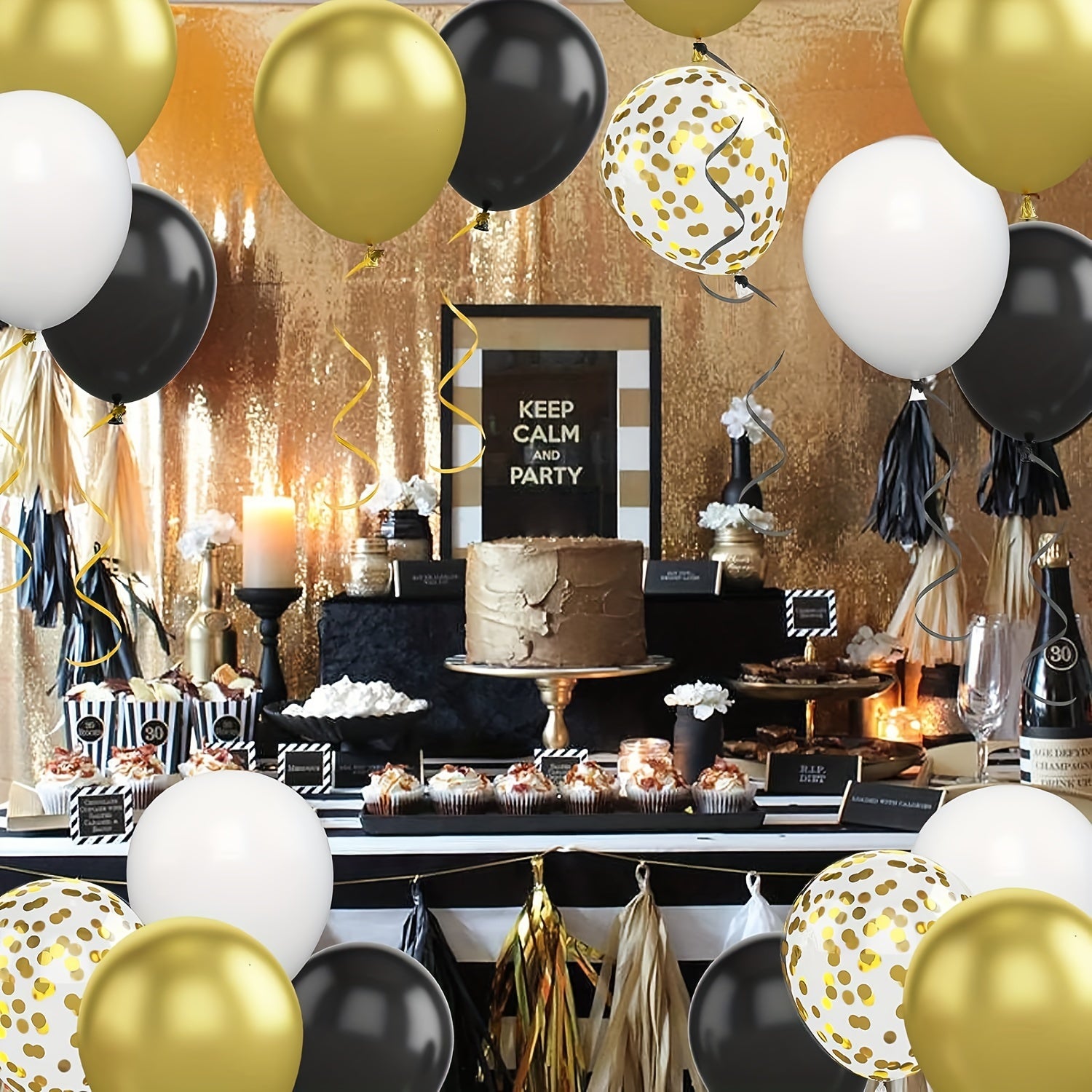61pcs Golden Balloon Set with Confetti & Metallic Balloons - Party Decor