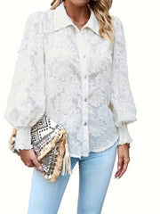 Fuzzy Floral Embroidery Shirt Top