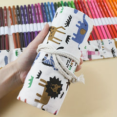 Canvas Scroll Pencil Bag Drawing Organizer Student Stationery