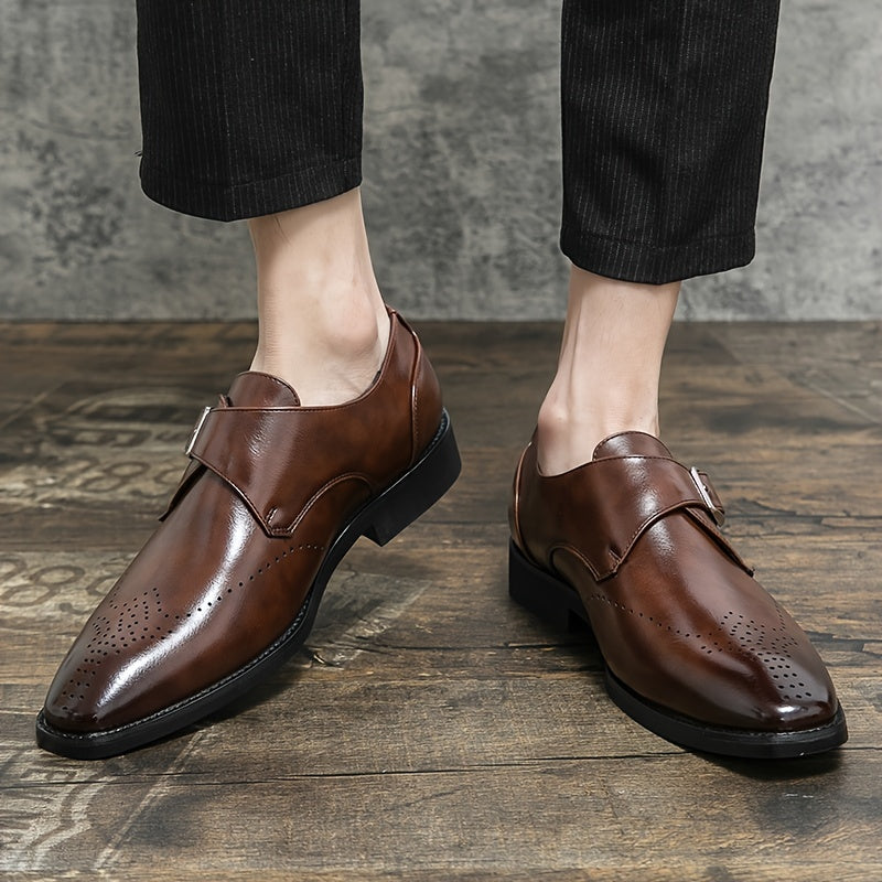 Men's Brogue Monk Strap Loafer Shoes Square Toe Casual Dress Shoes