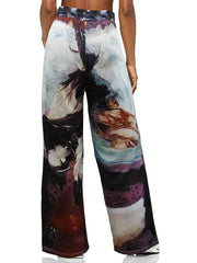  Random Print Wide Leg Pants With Pockets