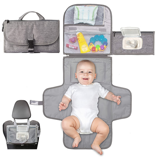 Portable Diaper Changing Pad w/ Head Cushion & Wipes Pocket