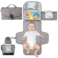 Portable Diaper Changing Pad w/ Head Cushion & Wipes Pocket