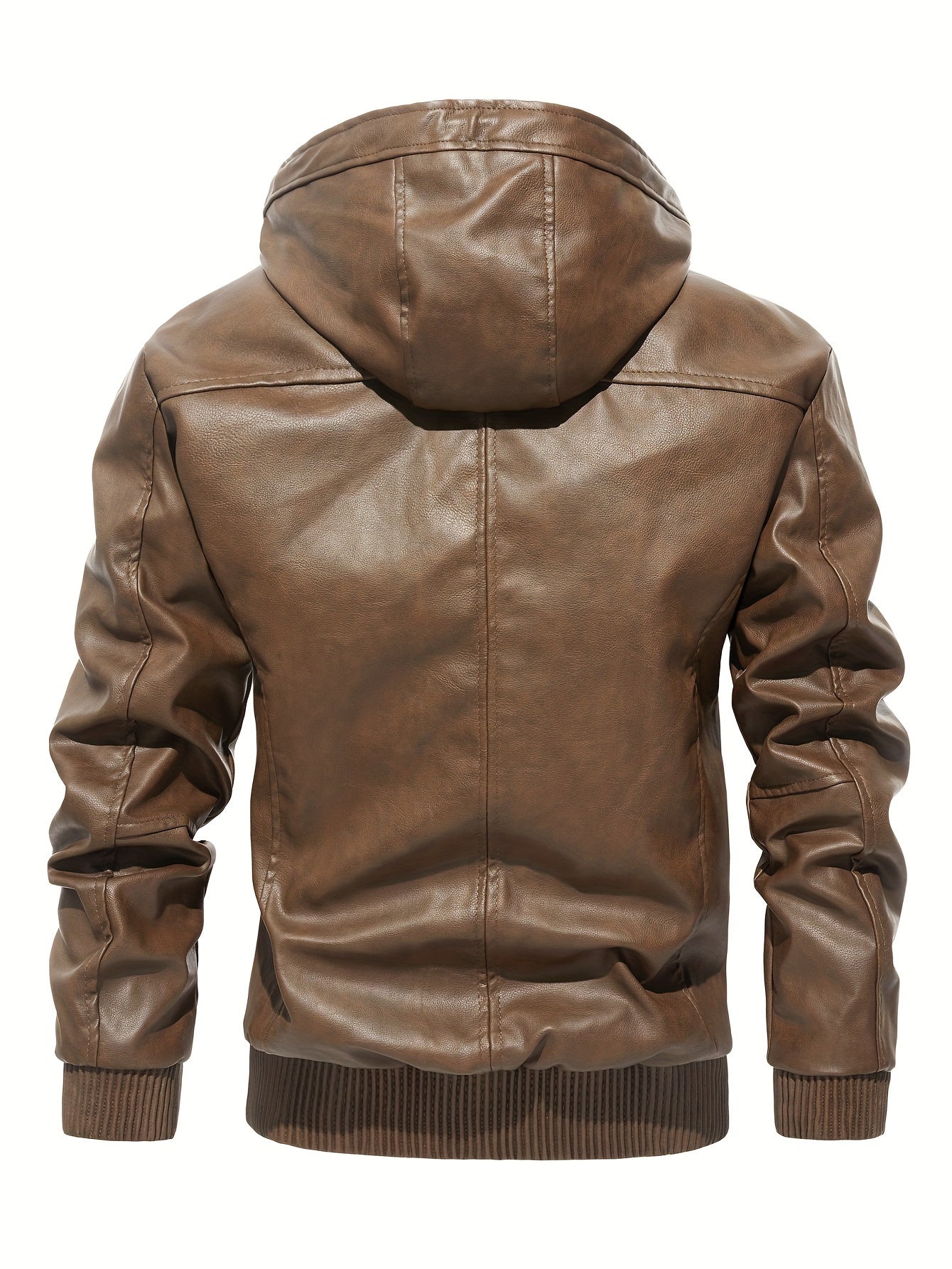Men's Pu Leather Hooded Jacket Windproof Warm Thermal Jacket