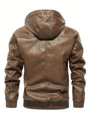 Men's Pu Leather Hooded Jacket Windproof Warm Thermal Jacket