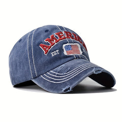 Geometric pattern Vintage Style Baseball Cap with American Flag Embroidery