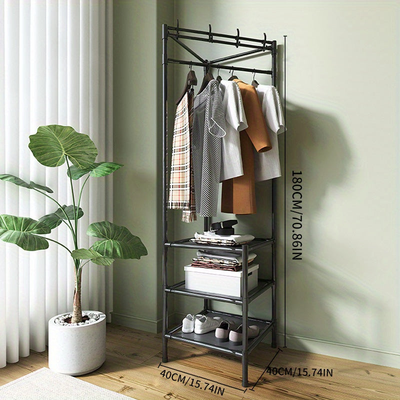 Corner Coat Rack Shoe Rack With Hooks and Shelves