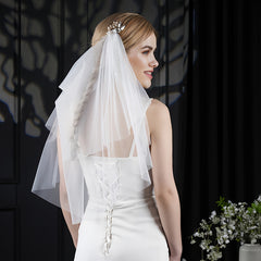 Bridal Veil Headpiece with Golden Leaf & Rhinestone Embellishments