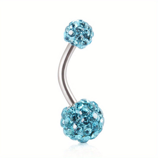 Rhinestone Ball Belly Button Ring 18K Plated Stainless Steel Body Piercing