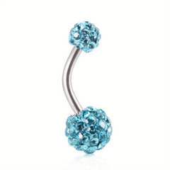 Rhinestone Ball Belly Button Ring 18K Plated Stainless Steel Body Piercing
