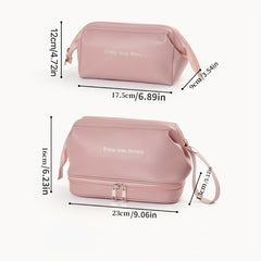 2pcs Travel Cosmetic Bag Set For Women PU Double Layer Travel Make Up Bag