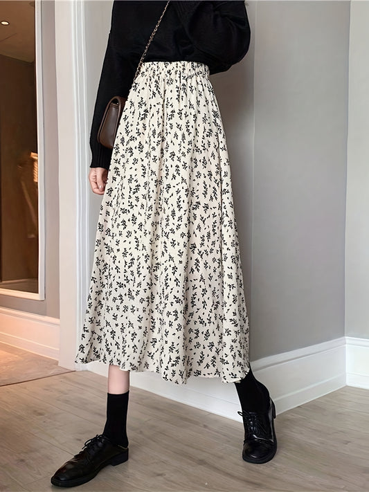 Floral Print Elastic Waist Skirt for Spring & Summer