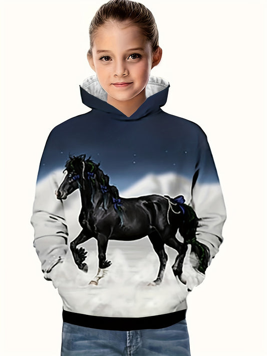 3D Horse On Clouds Graphic Hoodie Long Sleeve Sweatshirt