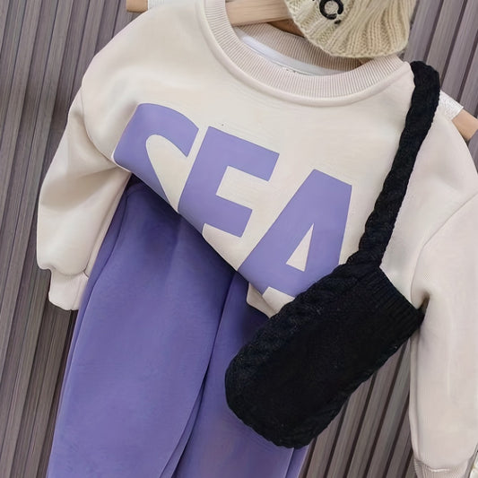 Girl's SEA Print Sweatshirt & Sweatpants Set