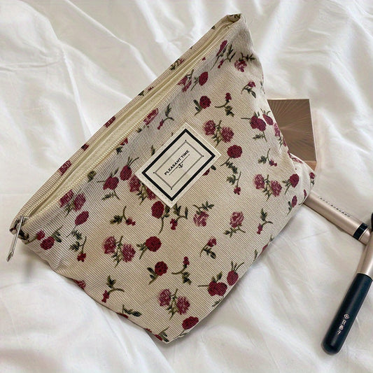 Velvet Rose Flower Makeup Bag Cosmetic Bag Large Capacity Canvas Travel Toiletry