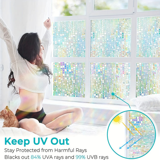 Privacy Window Film Stained Glass Rainbow Clings Sun Blocking Decor
