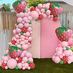 123pcs Strawberry Balloon Arch Kit for Baby Shower Birthday Party