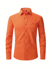 Men's Classic Button Up Shirt with Chest Pocket for Business Occasion