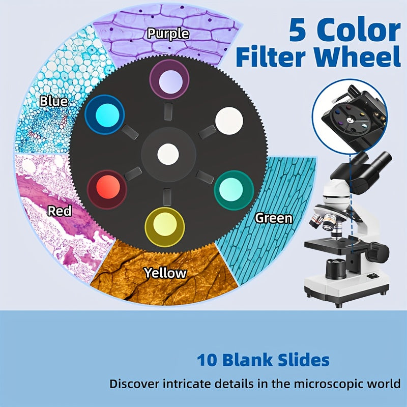 Compact Bio Optical Microscope 40X 1000X Magnification Dual LED lights 360 Focus