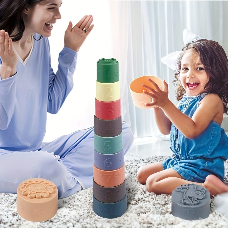 Kids' Silicone Stackable Cup Set Colorful Building Toy