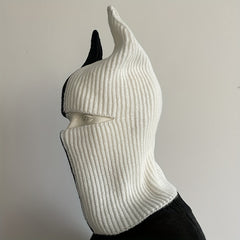 Knit Two Tone Horned Beanie Face Mask Funky Novelty Cold proof