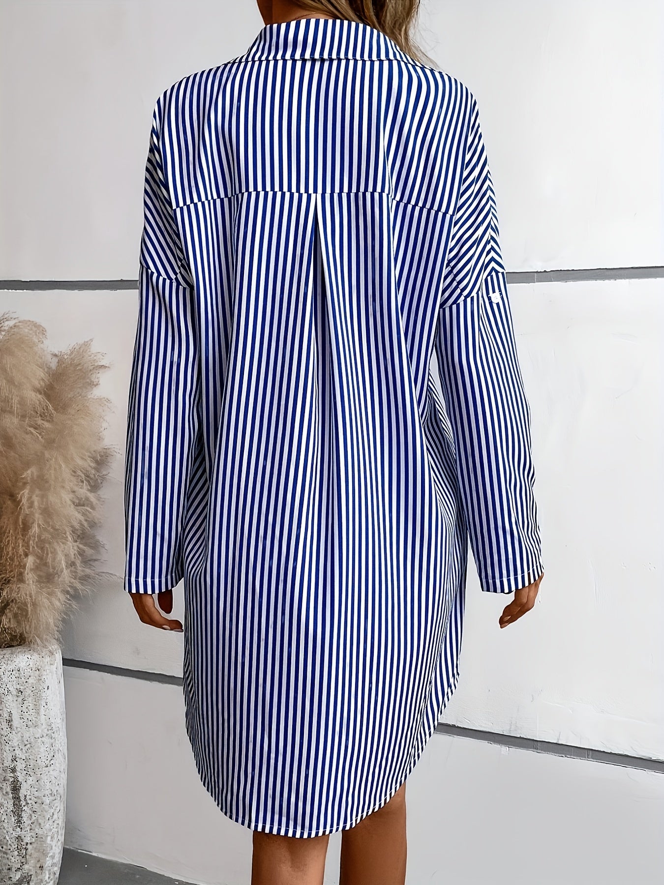 Casual Dress Women's Plus Stripe Print Drop Shoulder Long Sleeve