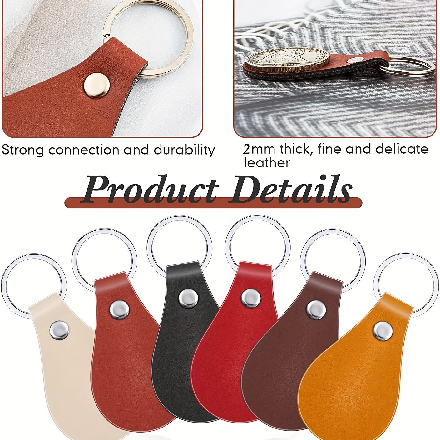 30pcs DIY Leather Key Fob Kit with Rivets and Key Rings