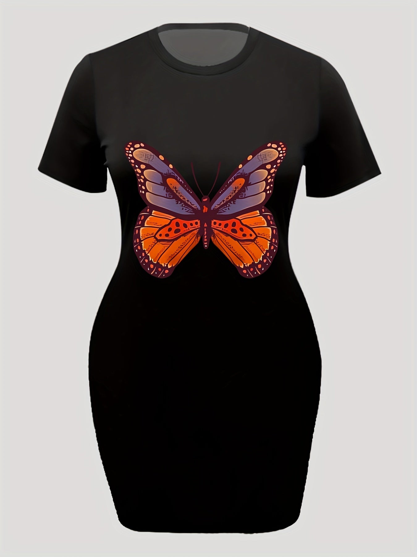 Butterfly Print Short Sleeve Tee Dress