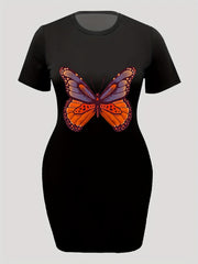  Butterfly Print Short Sleeve Tee Dress
