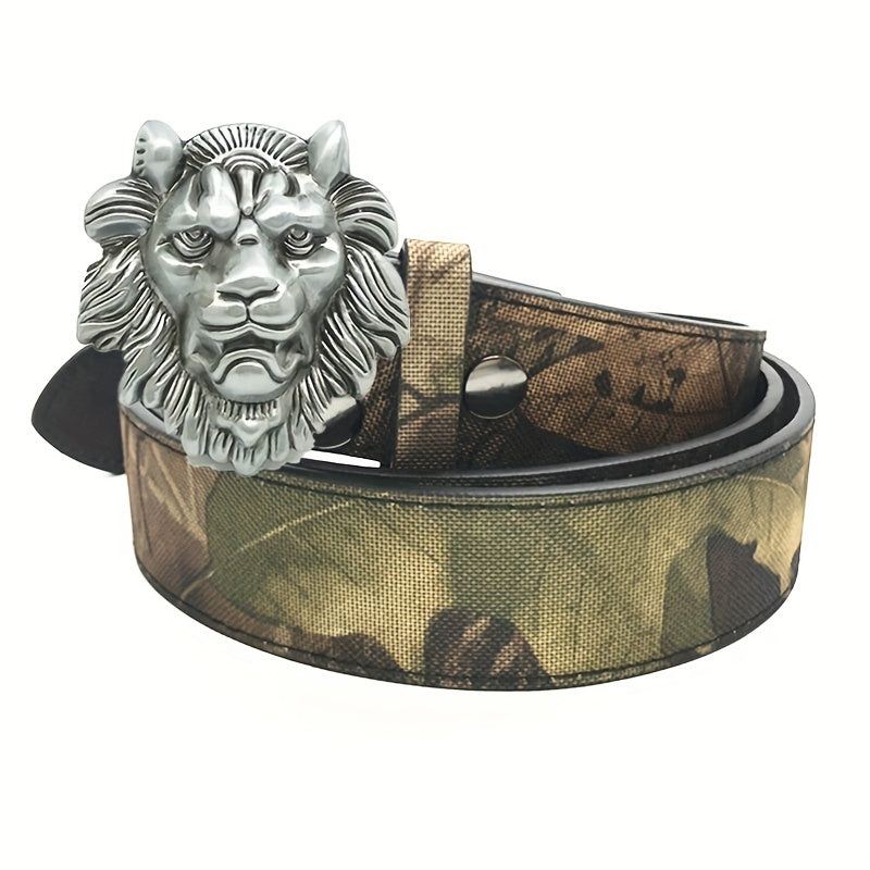 Mens Lion Head Buckle Belt for Jeans
