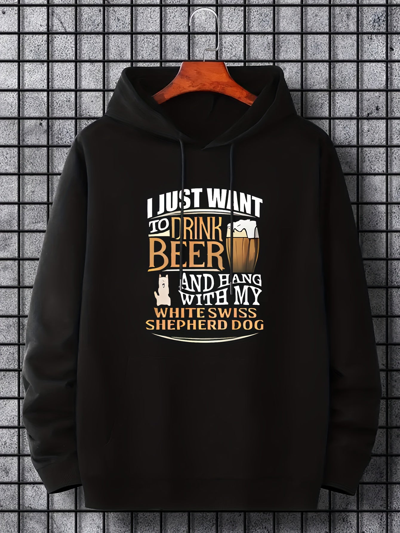 Men's Beer Print Hoodie Drawstring Sweatshirt