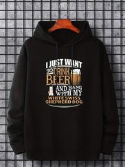 Men's Beer Print Hoodie Drawstring Sweatshirt