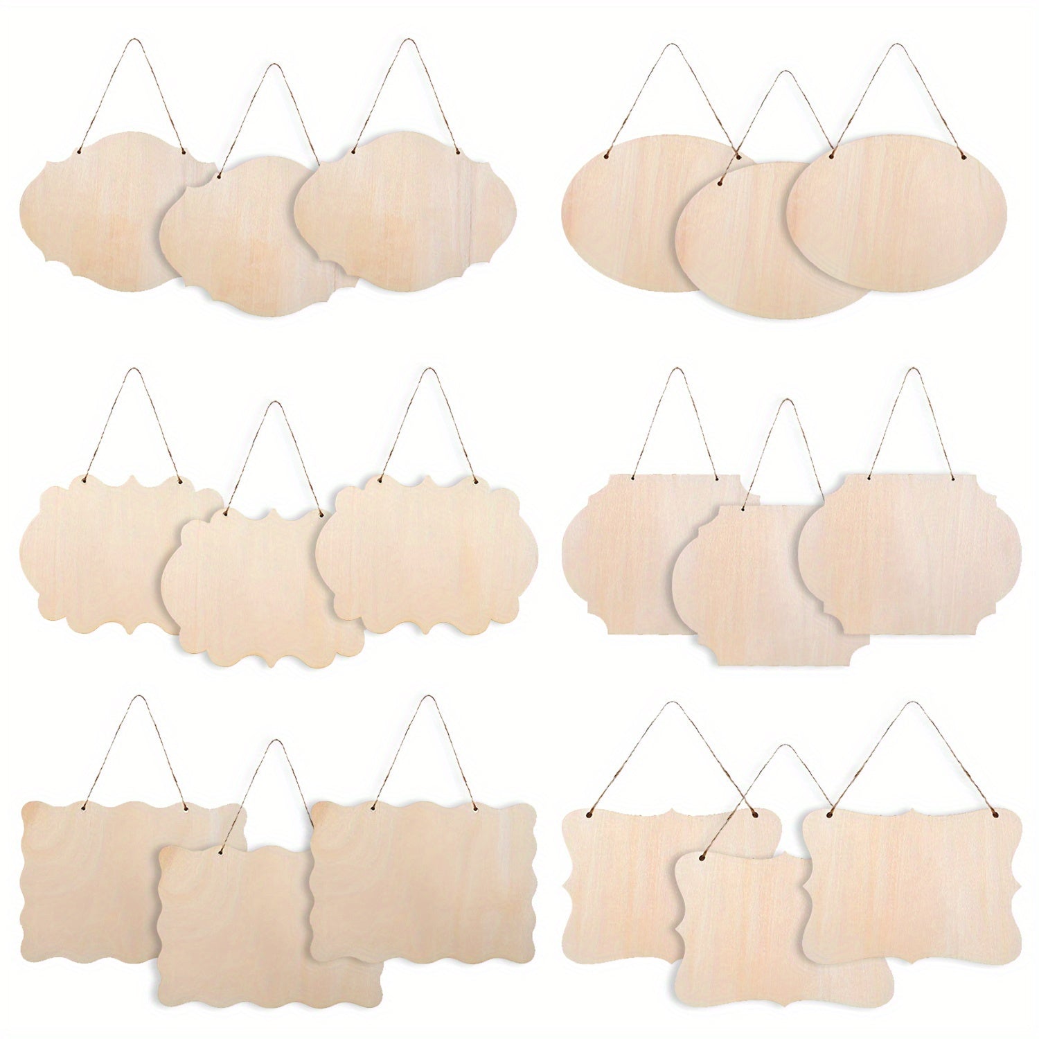 12/18pcs Blank Wood Door Signs DIY Carved Plate Hanging Decoration