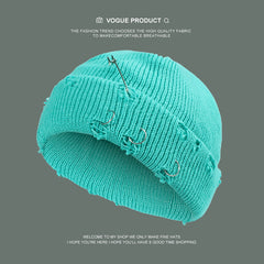 Iron Ring Pin Hole Knitted Wool Cap