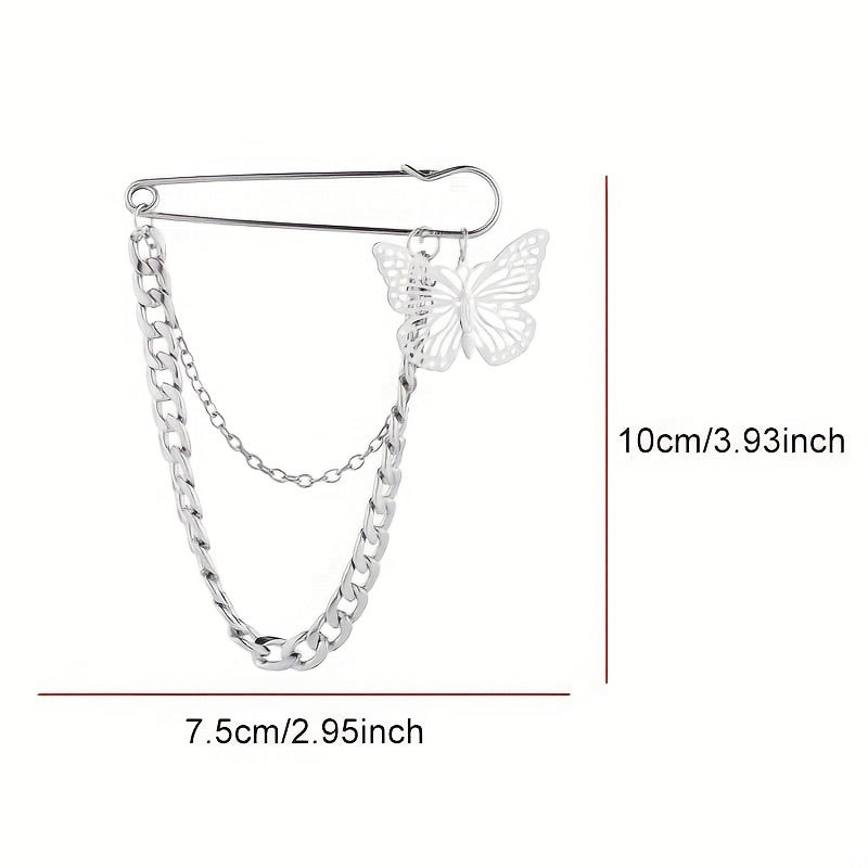Double Layer Chain Butterfly Brooch Men Pin Suits Shoes Hats Accessories
