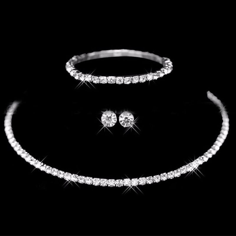 Zircon Bridal Jewelry Set: Necklace, Earrings, Bracelet