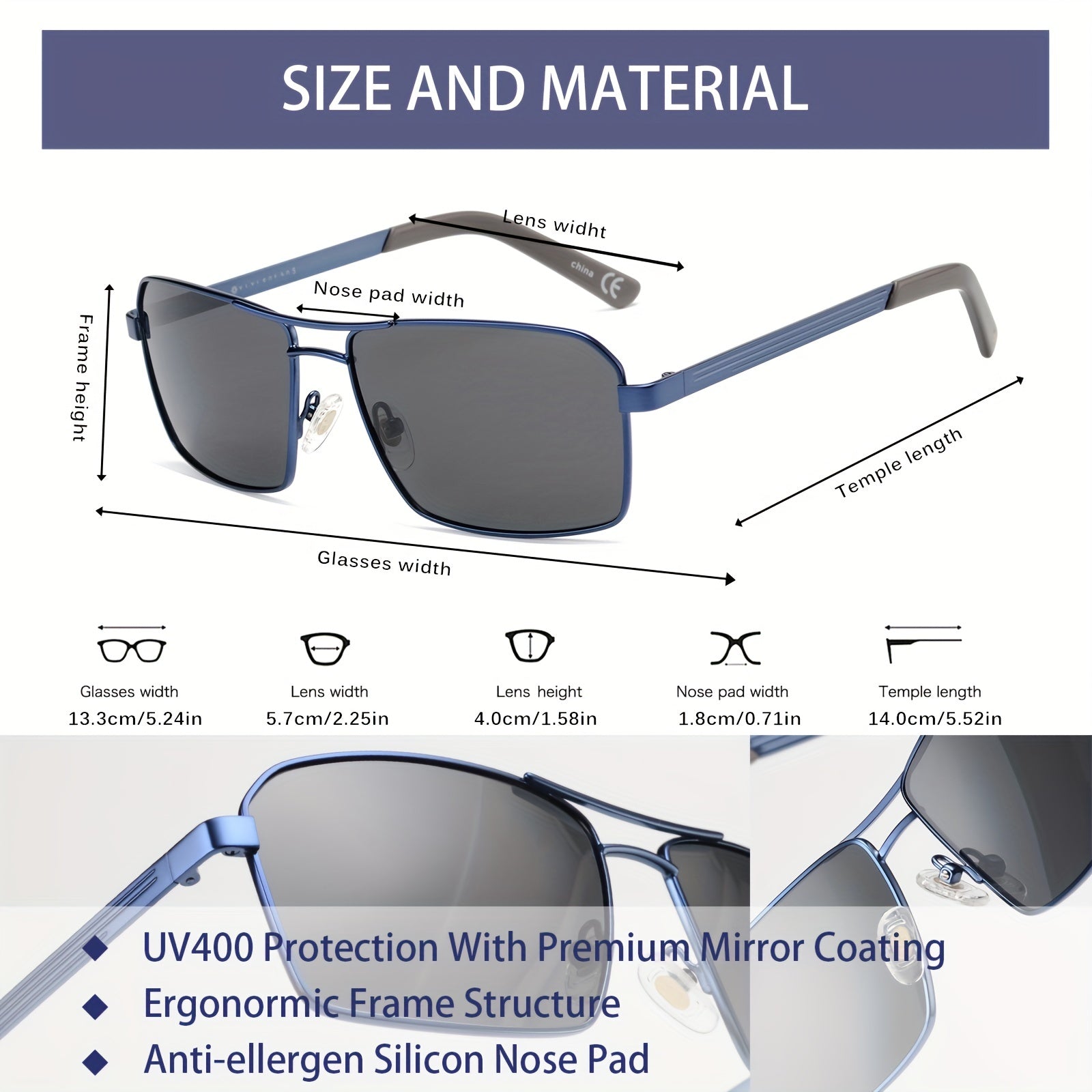 Retro Polarized Aviator Sunglasses Vintage Square 70s Shades UV Protection