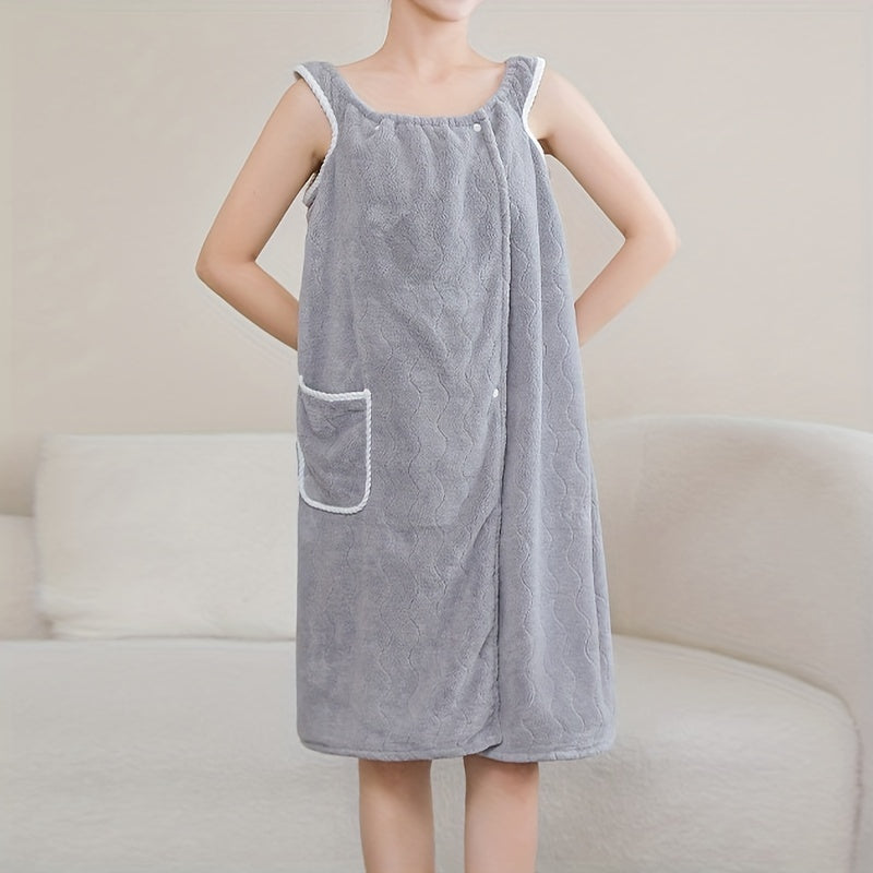 Women Shower Wrap Towel With Strap Pocket Bathrobe Adjustable Shower Spa Wrap