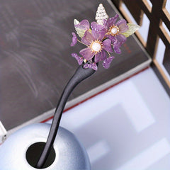 Wooden Hairpin Ancient Style Flower Hairpin Purple Hairpin Lady Headdress