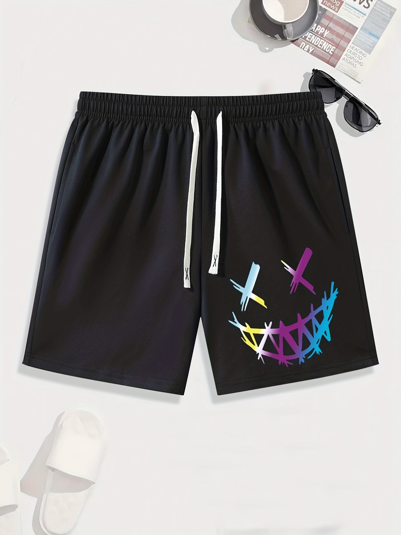 Men's Graphic Print Drawstring Stretchy Short Pants