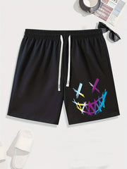 Men's Graphic Print Drawstring Stretchy Short Pants