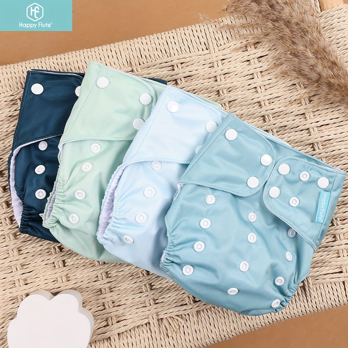 Happyflute 4pcs Cloth Diaper Covers Adjustable Nappy for 3-15kg Baby