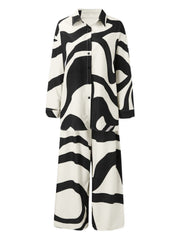 Women's Plus Abstract Stripe Print Long Sleeve Shirt & Pants Set